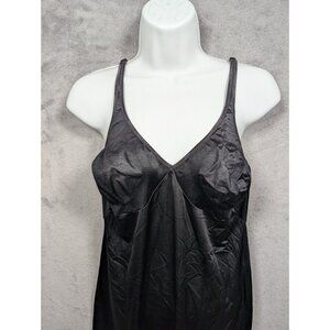 Vanity Fair Slip Dress Womens Size 8 Black Midi Strappy Lace Hem Sheer Bra Sexy